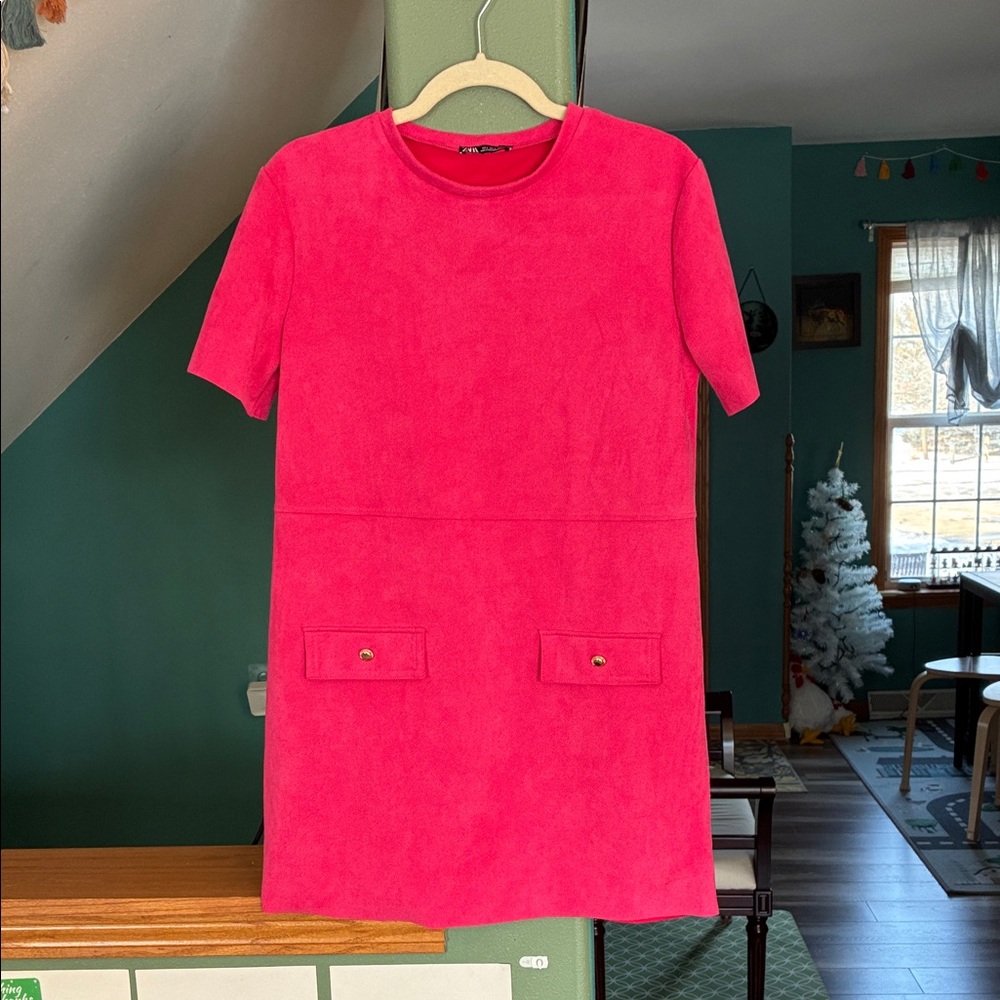 Zara Faux Velvet Fuchsia Tunic Top/Mini Dress (S)